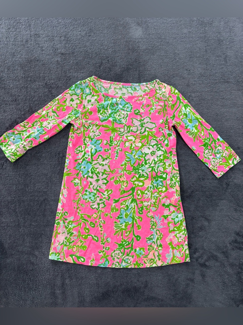 Lilly Pulitzer Girls Dress Size Small 4/5 Pink Green Floral 3/4 Sleeve Cotton